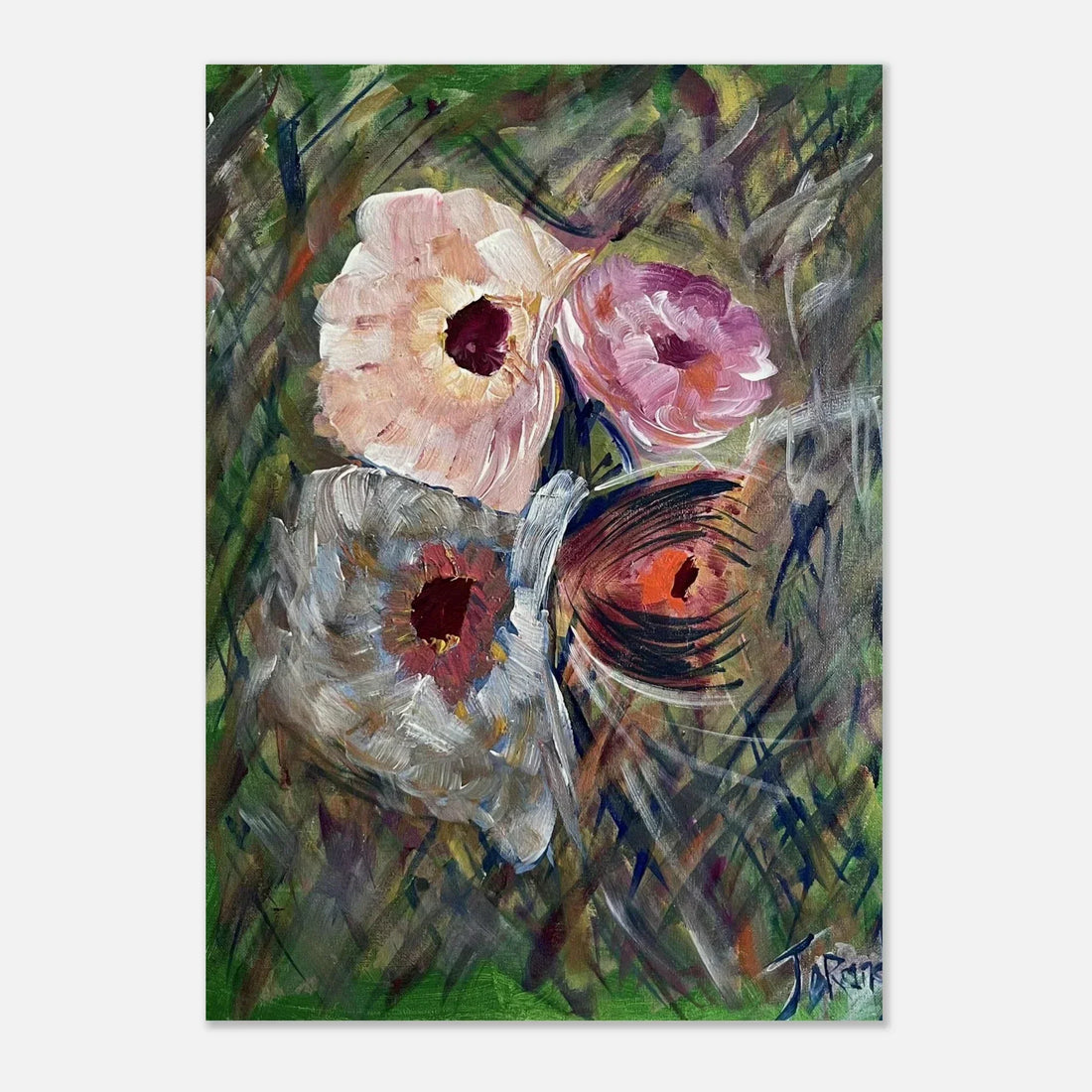 Four flowers from painting Don't Conform by Dr Jo Bowers