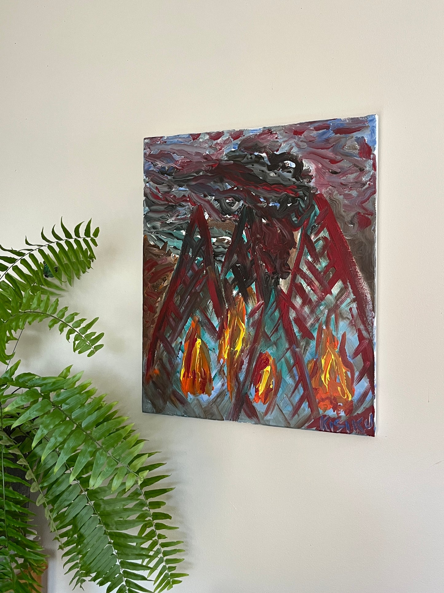 'Four Fires' - Acrylic on Canvas - by Jorandi Kisiku Joseph Randolph Bowers