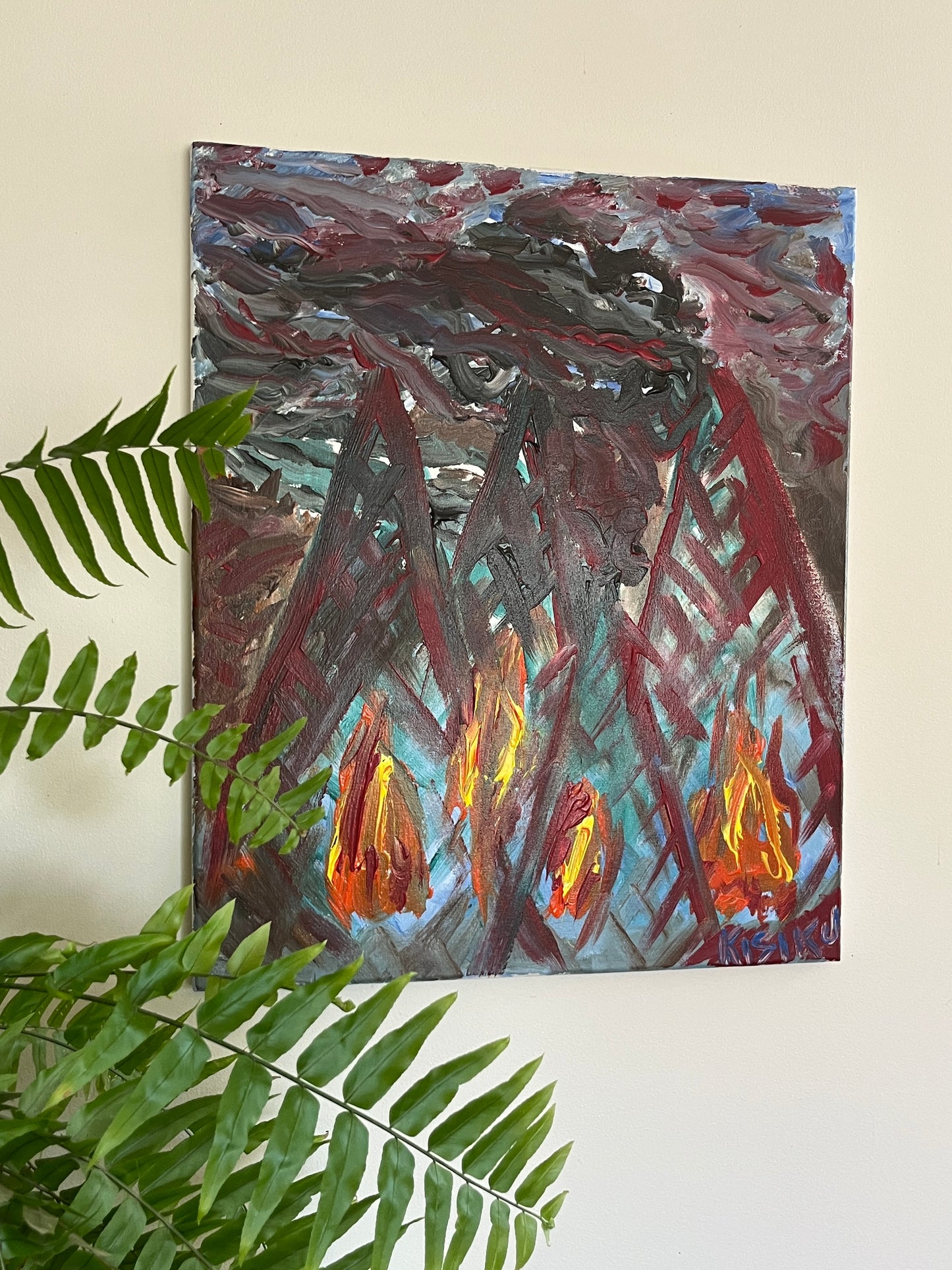 'Four Fires' - Acrylic on Canvas - by Jorandi Kisiku Joseph Randolph Bowers