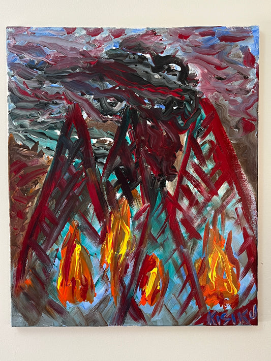 'Four Fires' - Acrylic on Canvas - by Jorandi Kisiku Joseph Randolph Bowers