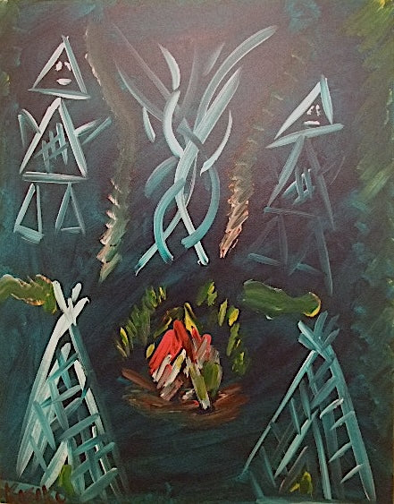 Two Spirit Old Ones, 50 x 60 cm, Acrylic on Canvas, 2006